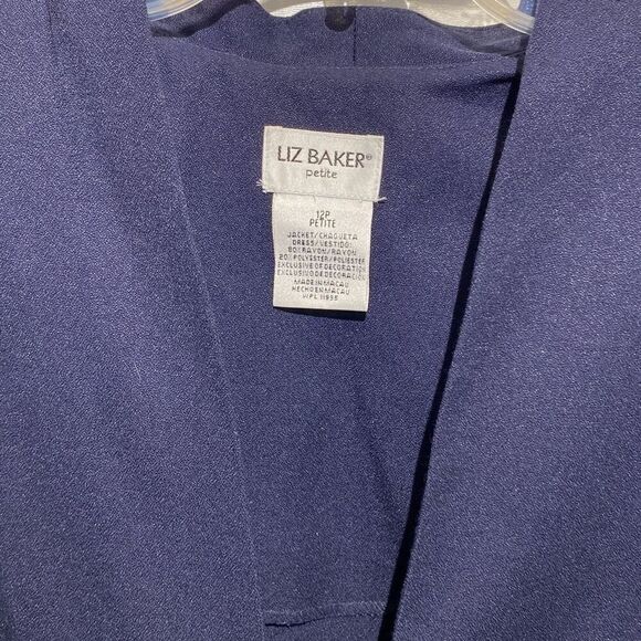 Liz Baker Women's Navy Blue Embroidered Front Blazer Jacket Size 12P NWT - Picture 3 of 9